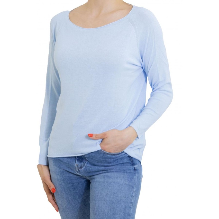 Mieli Abbigliamento Maglioncino Leggero A Barca Tinta Unita Azzurro Online